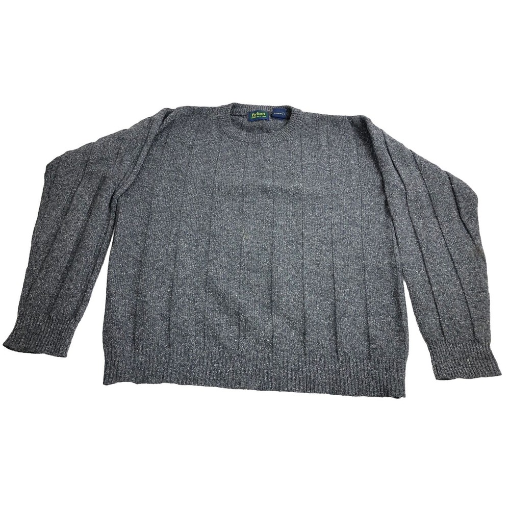 Vtg Byford Mens Sweater Large Gray  Lambswool Silk Cable Knit Long Sleeve Crew